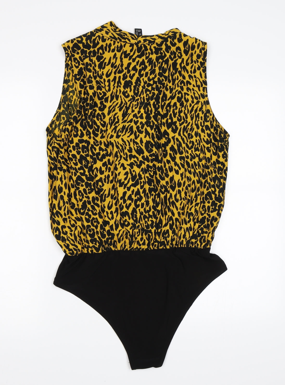 New Look Womens Yellow Animal Print Chiffon Bodysuit One-Piece Size 14