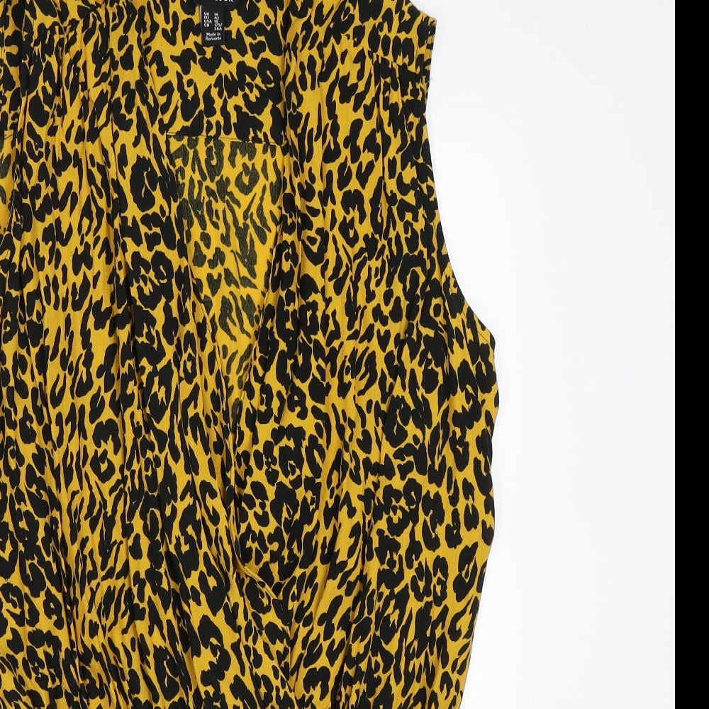 New Look Womens Yellow Animal Print Chiffon Bodysuit One-Piece Size 14