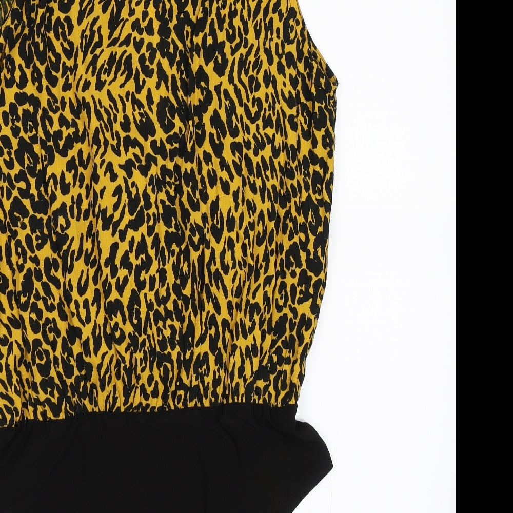 New Look Womens Yellow Animal Print Chiffon Bodysuit One-Piece Size 14