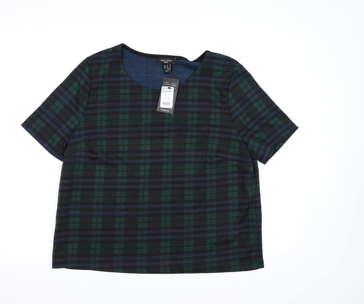 New Look Womens Green Check  Basic T-Shirt Size 16