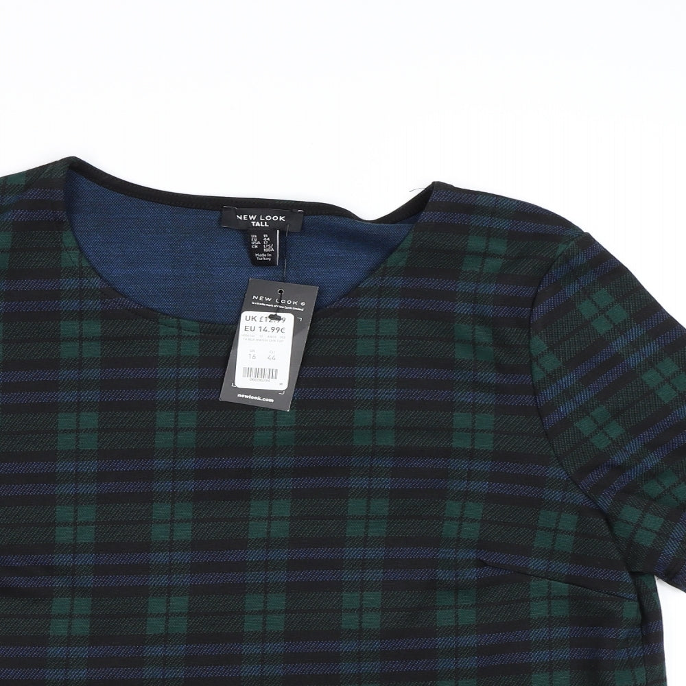 New Look Womens Green Check  Basic T-Shirt Size 16