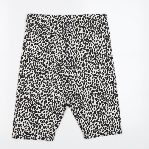 PRETTYLITTLETHING Womens White Animal Print  Biker Shorts Size 14