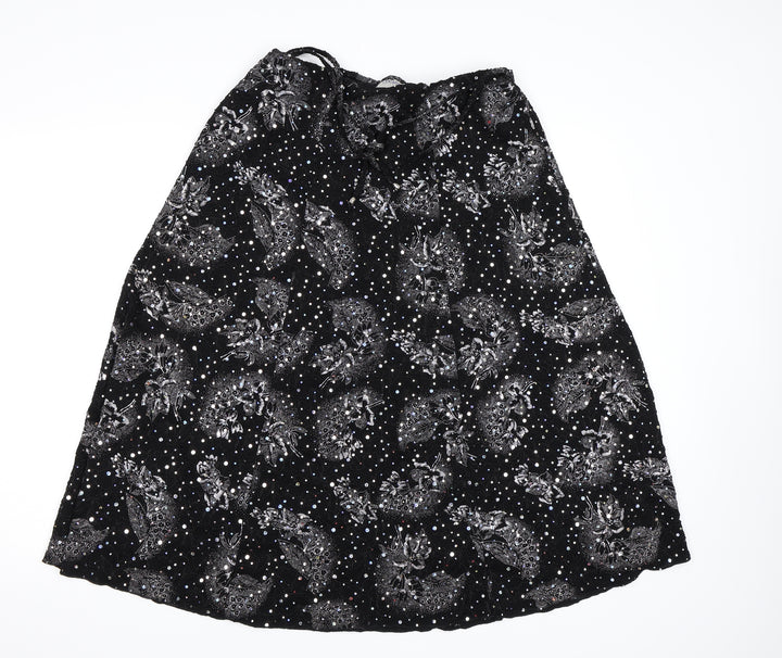 Sukhmani Womens Black Floral A-Line Skirt