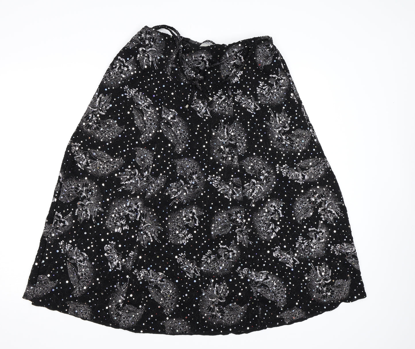 Sukhmani Womens Black Floral  A-Line Skirt