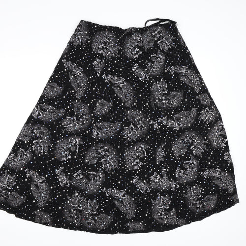 Sukhmani Womens Black Floral  A-Line Skirt