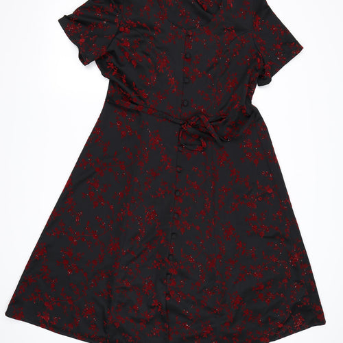 Berkertex Womens Black Floral Rayon Shirt Dress  Size 14