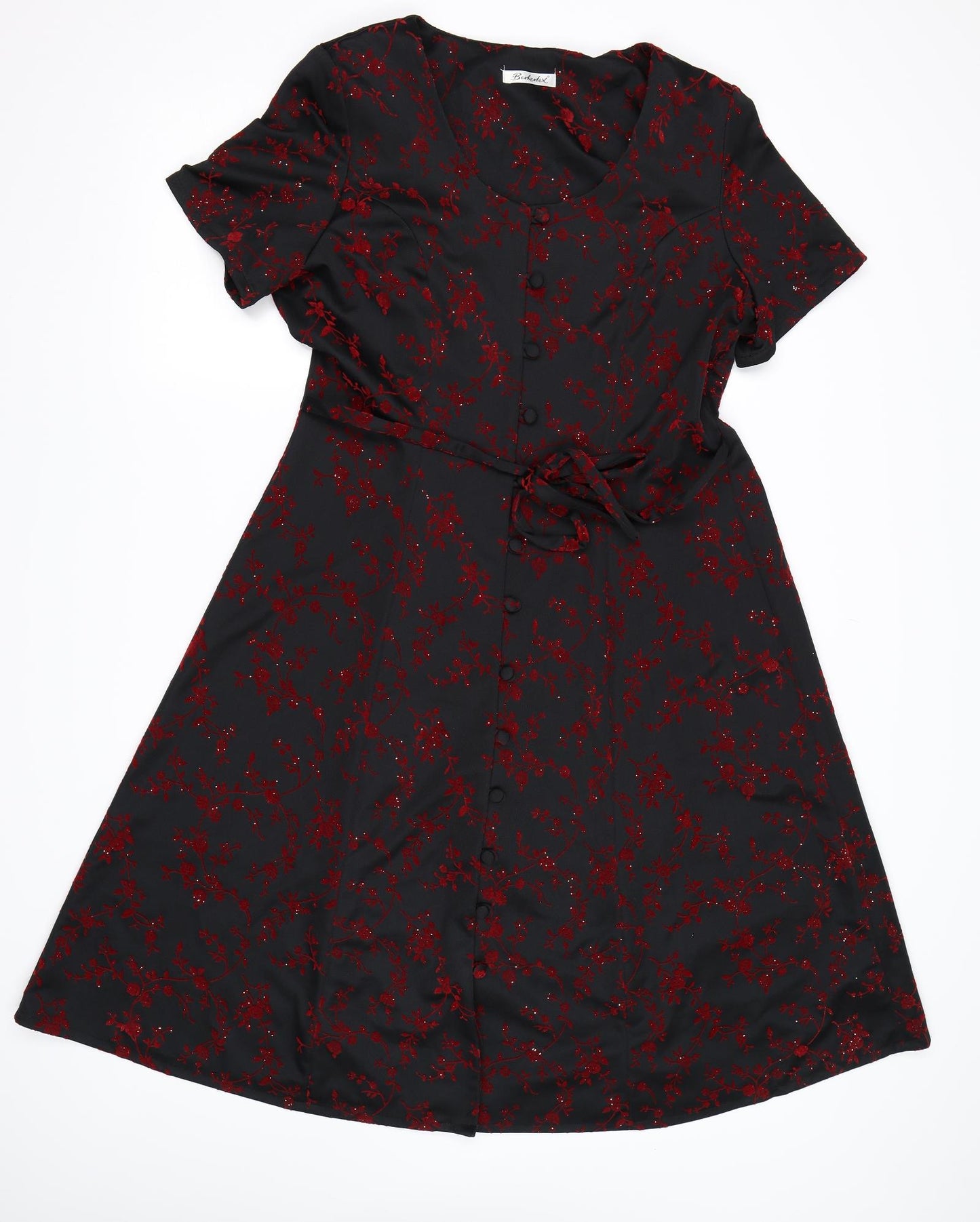 Berkertex Womens Black Floral Rayon Shirt Dress  Size 14