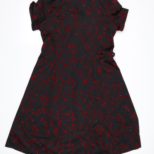 Berkertex Womens Black Floral Rayon Shirt Dress  Size 14