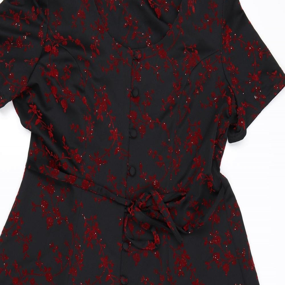 Berkertex Womens Black Floral Rayon Shirt Dress  Size 14