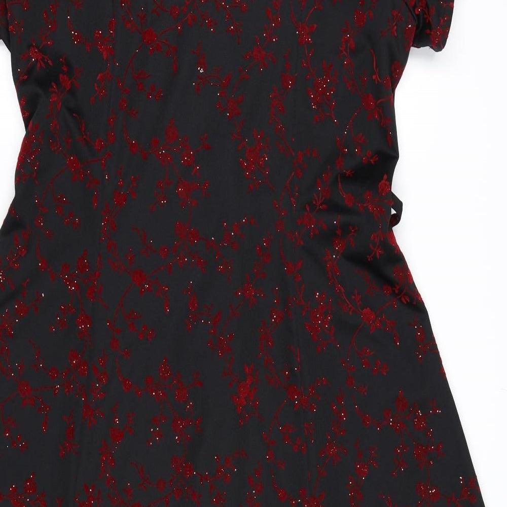 Berkertex Womens Black Floral Rayon Shirt Dress  Size 14