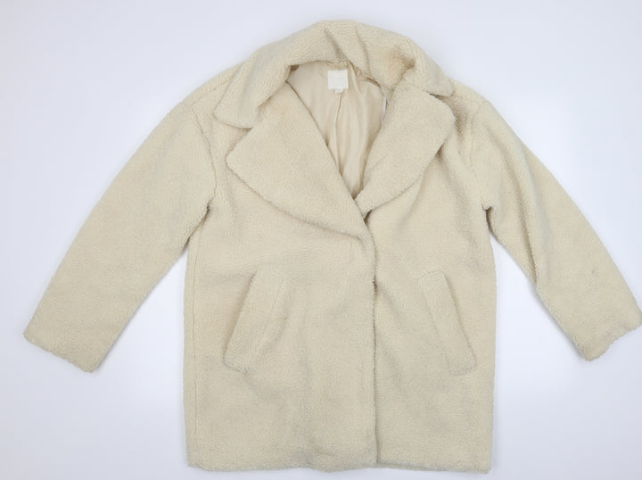 H&M Womens White Windbreaker Coat Size S - Sheep Skin Look
