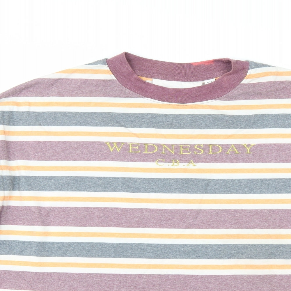 Topshop Mens Orange Striped   T-Shirt Size L