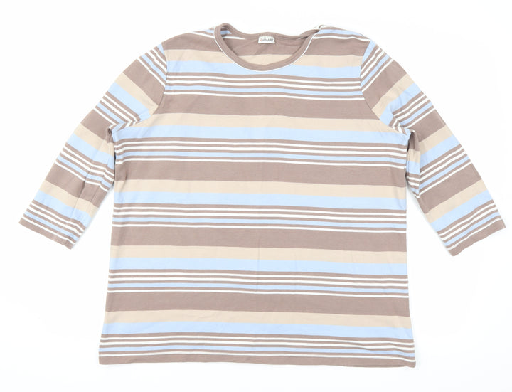 Damart Womens Brown Striped Basic T-Shirt Size XL
