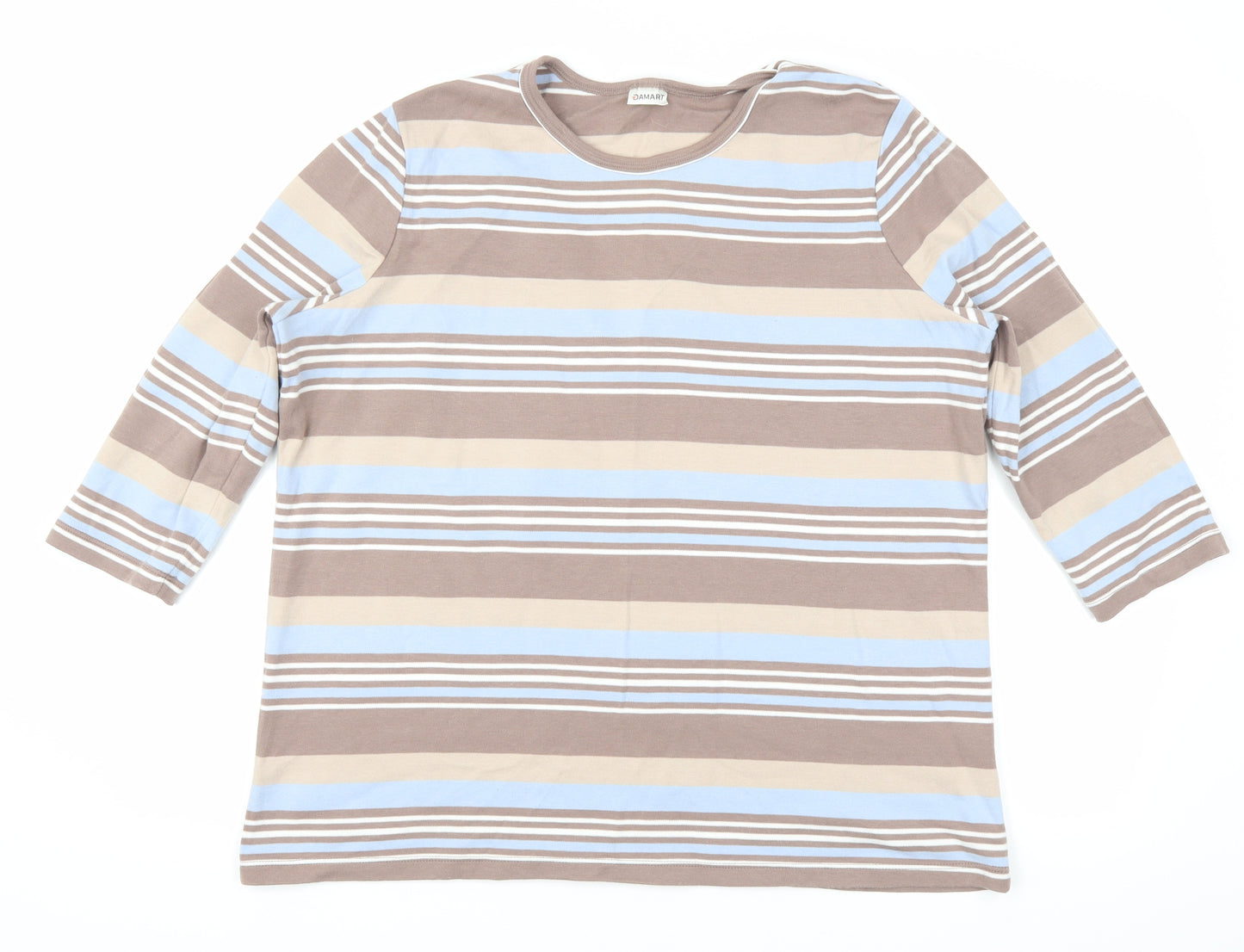 Damart Womens Brown Striped  Basic T-Shirt Size XL