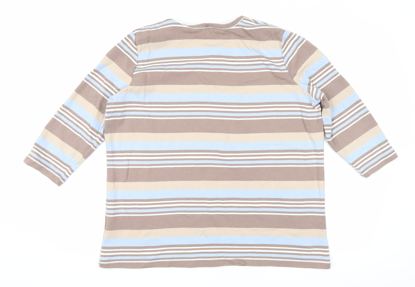 Damart Womens Brown Striped  Basic T-Shirt Size XL