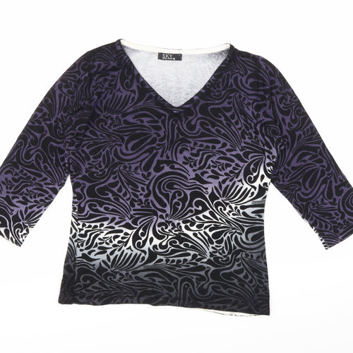 Sky Designs Womens Purple Geometric  Basic T-Shirt One Size  - 1