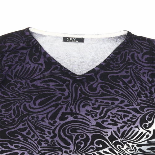 Sky Designs Womens Purple Geometric  Basic T-Shirt One Size  - 1