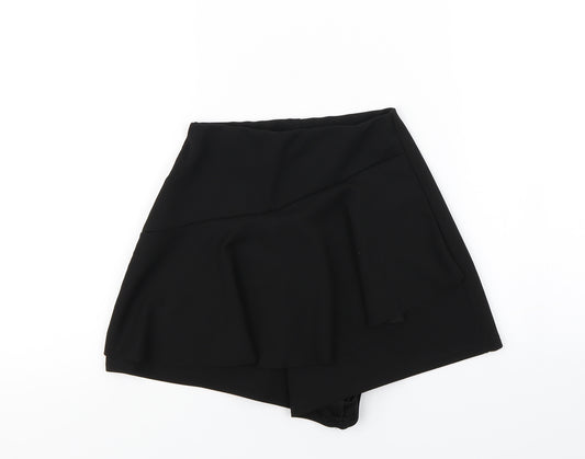 Front view of PRETTYLITTLETHING women’s black wrap shorts, size UK 4, - skort