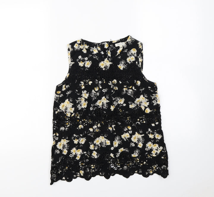 Topshop Womens Black Floral Cropped Tank Size 8