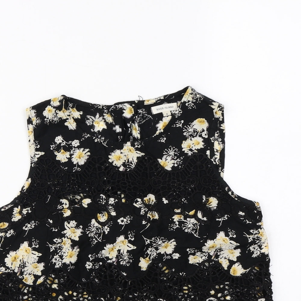 Topshop Womens Black Floral  Cropped Tank Size 8