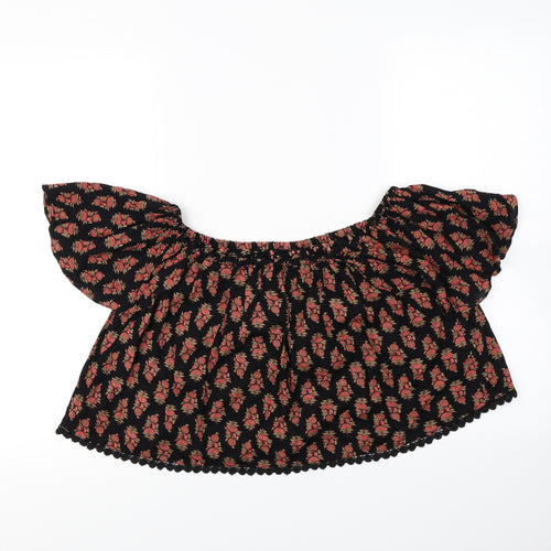 Topshop Womens Black Floral  Cropped Blouse Size 6
