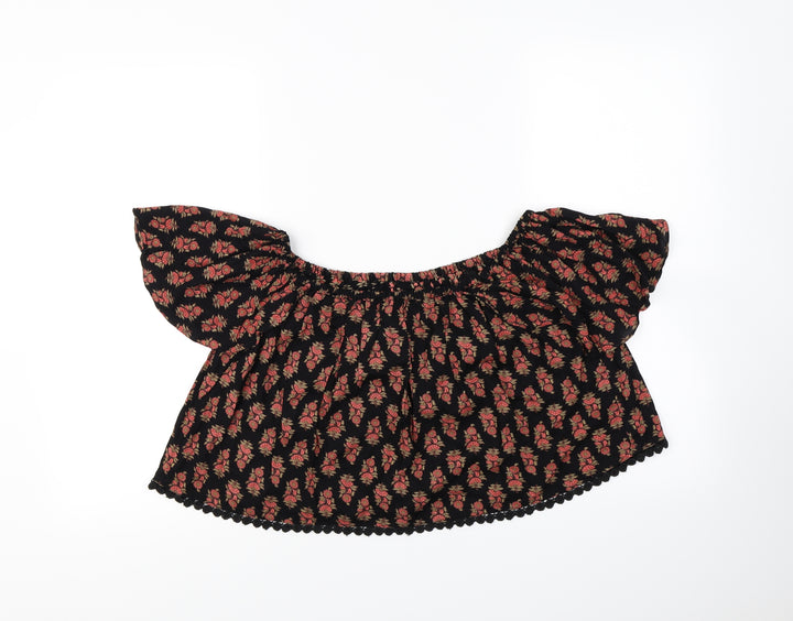 Topshop Womens Black Floral Cropped Blouse Size 6