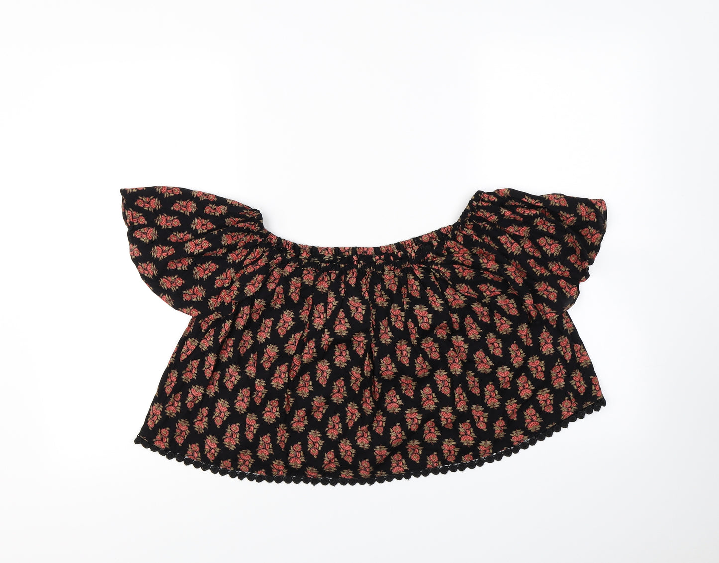 Topshop Womens Black Floral  Cropped Blouse Size 6