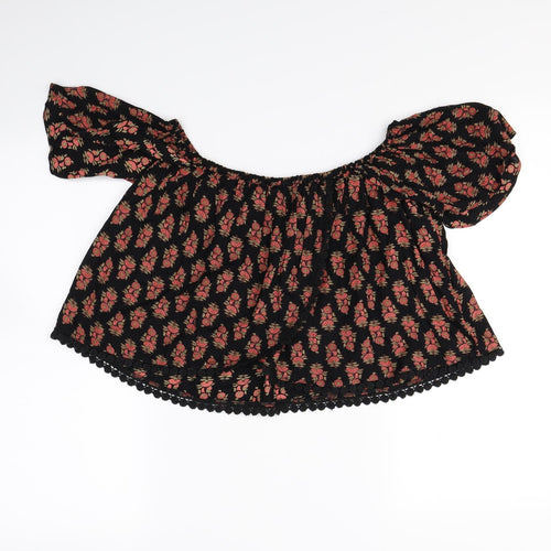 Topshop Womens Black Floral  Cropped Blouse Size 6