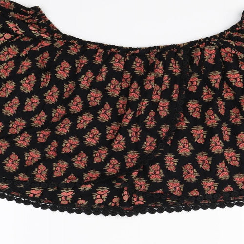 Topshop Womens Black Floral  Cropped Blouse Size 6
