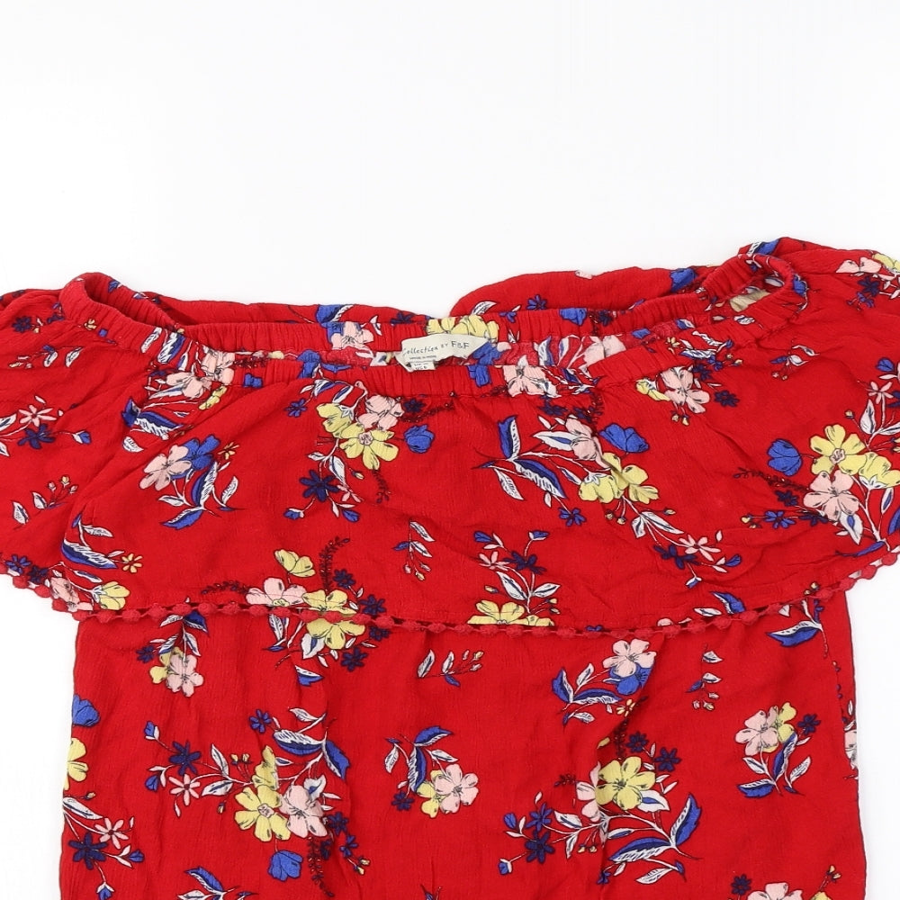 F&F Womens Red Floral  Basic Blouse Size 10
