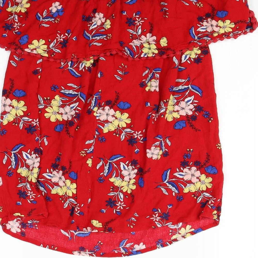 F&F Womens Red Floral  Basic Blouse Size 10