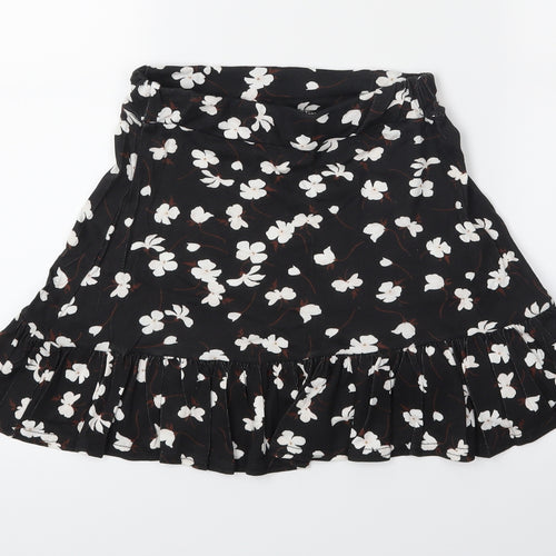 PRETTYLITTLETHING Womens Black Floral  Flare Skirt Size 6