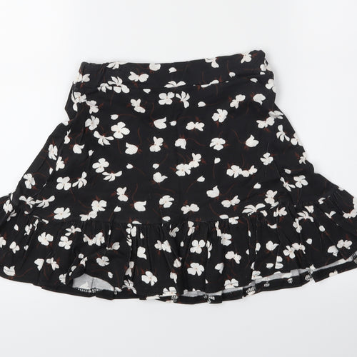 PRETTYLITTLETHING Womens Black Floral  Flare Skirt Size 6