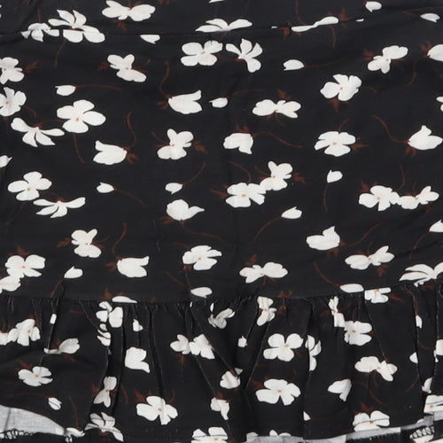 PRETTYLITTLETHING Womens Black Floral  Flare Skirt Size 6