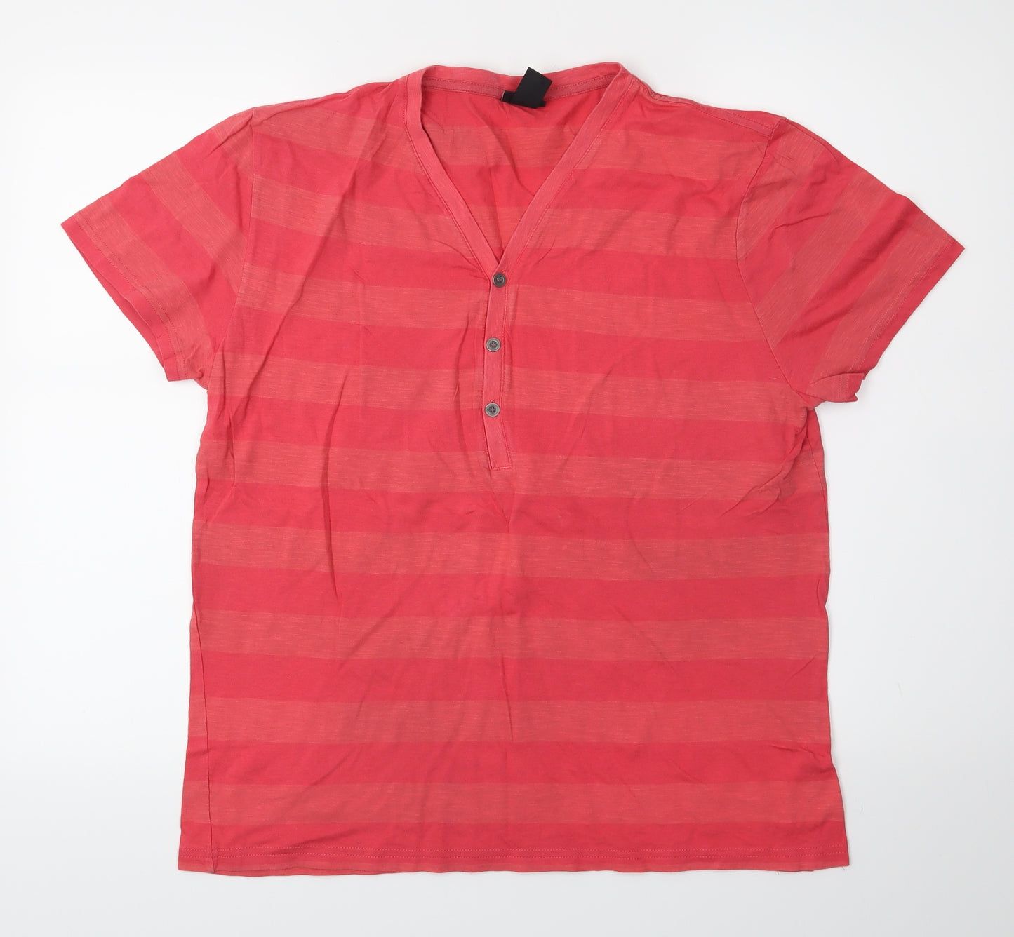 H&M Mens Pink Striped   T-Shirt Size L