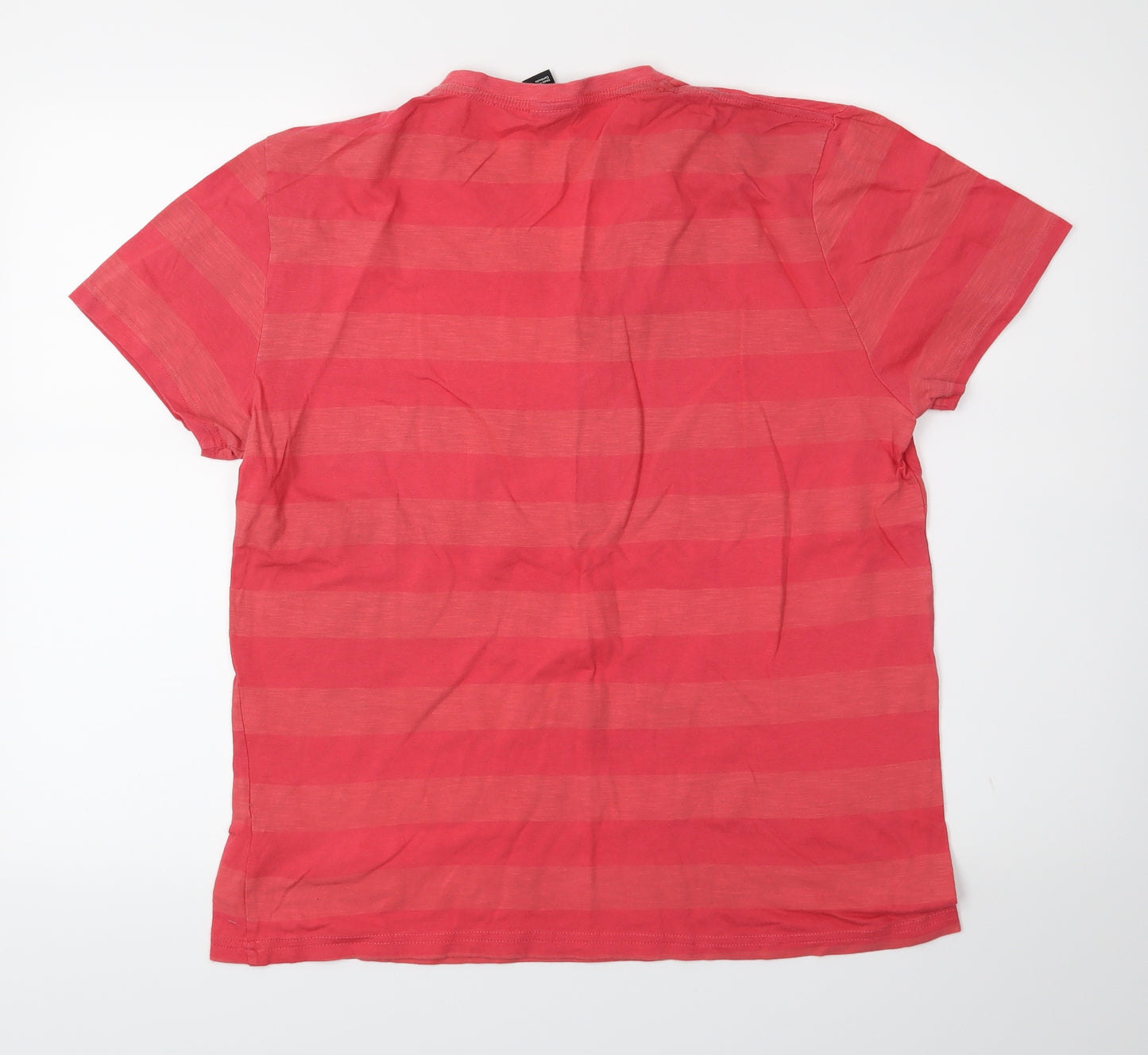 H&M Mens Pink Striped   T-Shirt Size L