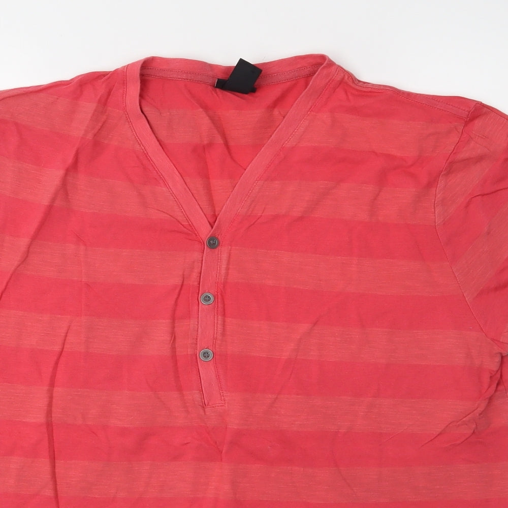 H&M Mens Pink Striped   T-Shirt Size L
