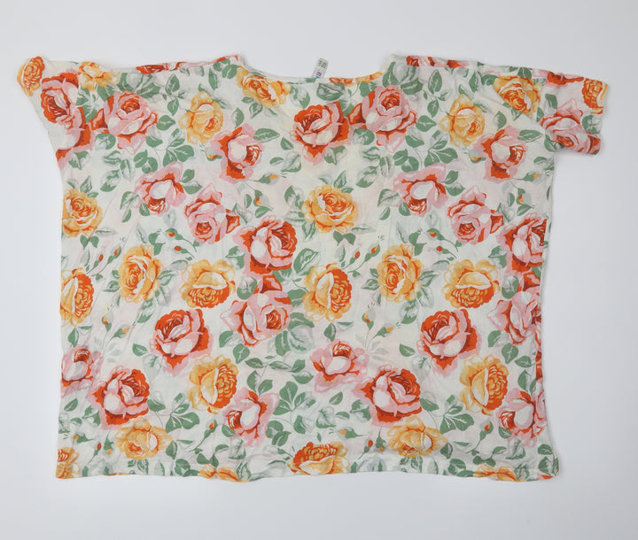 denim co Womens White Floral Basic T-Shirt Size 12