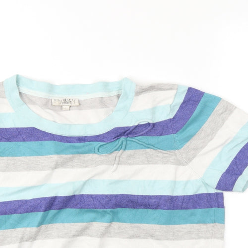 Petite Womens Blue Striped  Basic Tank Size L  - Bow detail