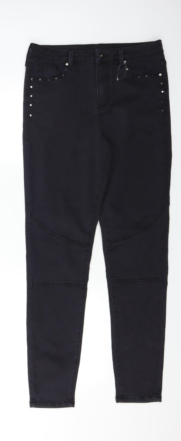Preworn Womens Black Denim Skinny Jeans Size 8 L29 in - studded detail
