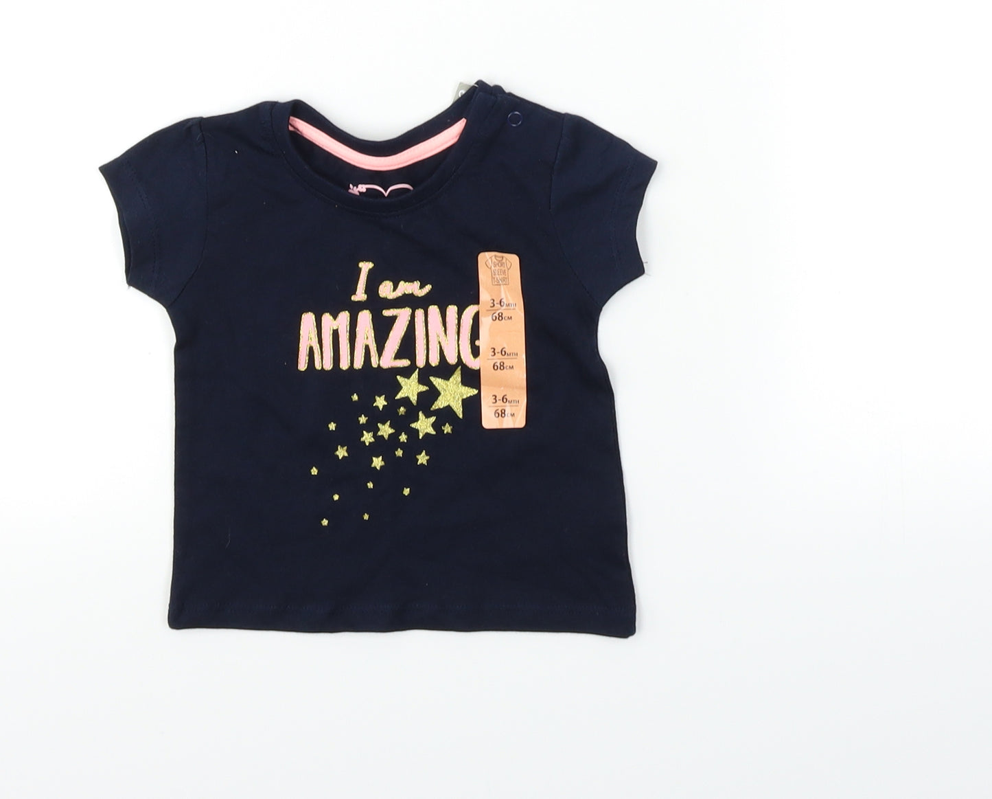 Primark Baby Blue   Basic T-Shirt Size 3-6 Months  - Star Design