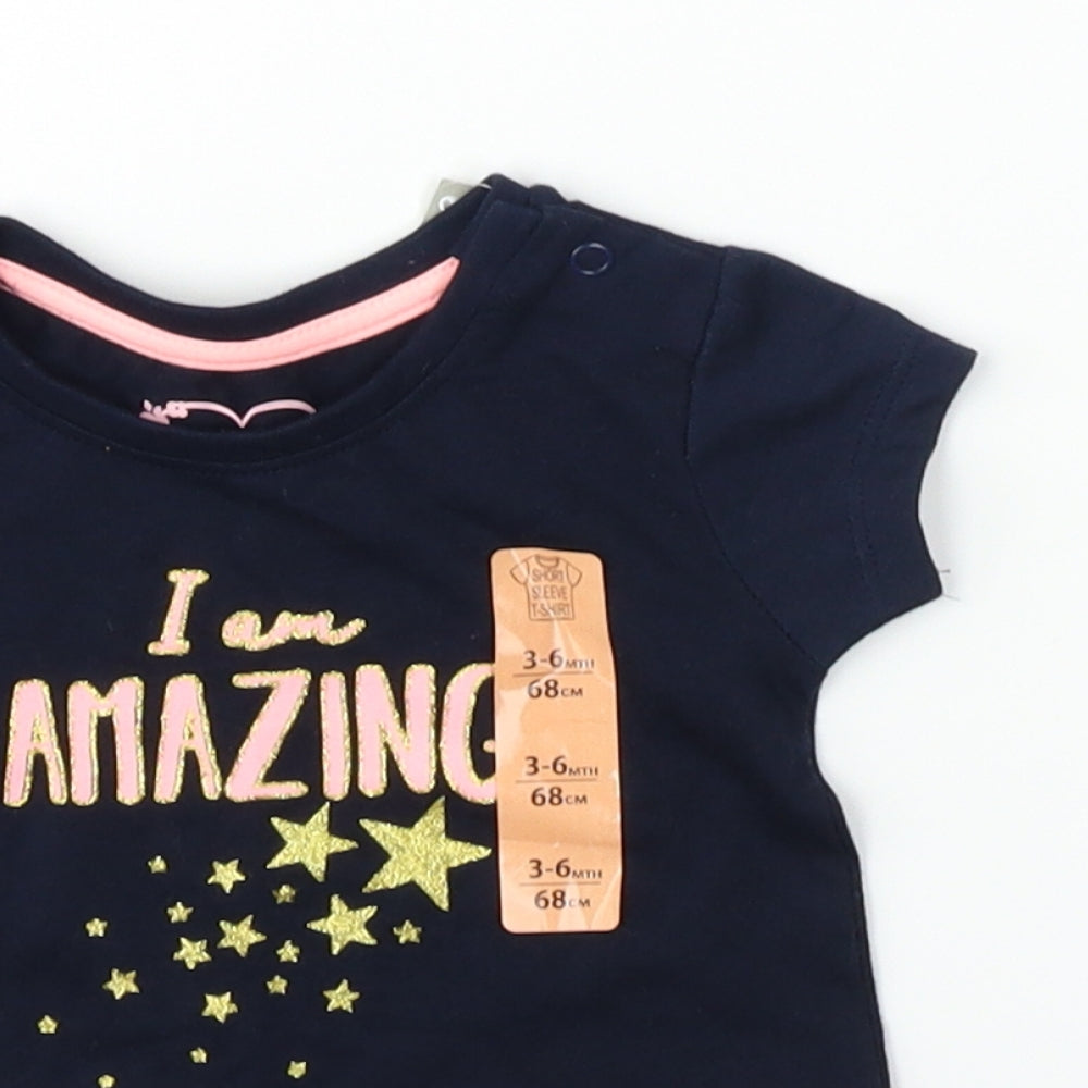 Primark Baby Blue   Basic T-Shirt Size 3-6 Months  - Star Design