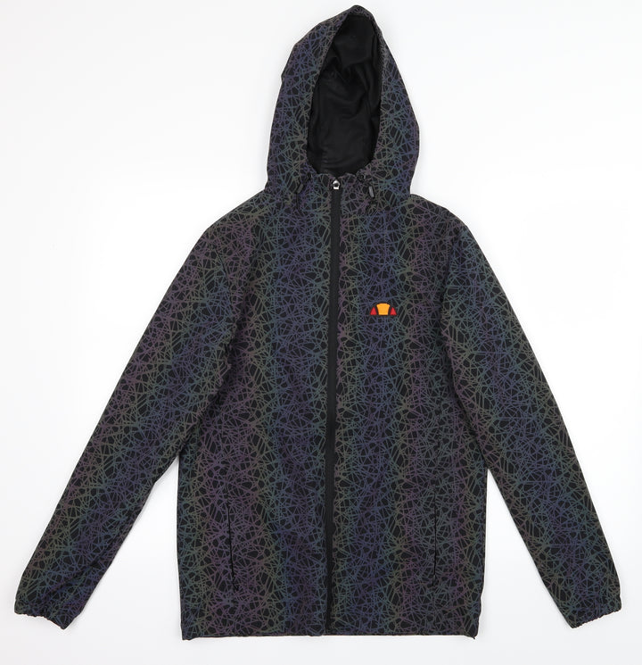 ellesse Womens Black Geometric Windbreaker Coat Size 6