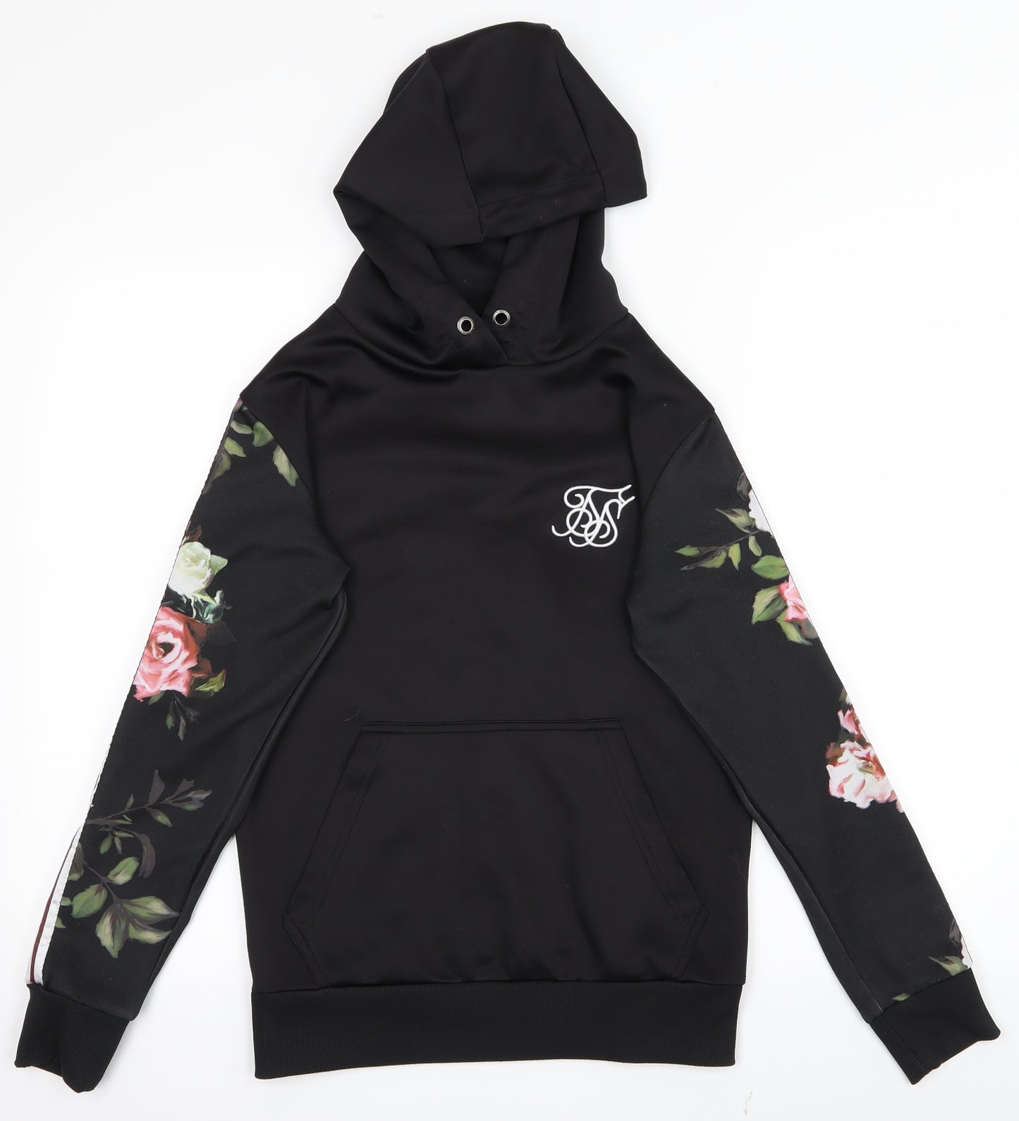 SilkSilk Womens Black   Pullover Hoodie Size 8  - Flowers on arms