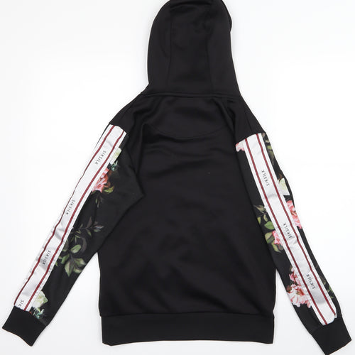 SilkSilk Womens Black   Pullover Hoodie Size 8  - Flowers on arms