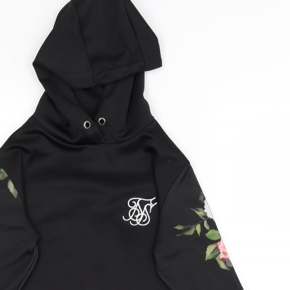 SilkSilk Womens Black   Pullover Hoodie Size 8  - Flowers on arms