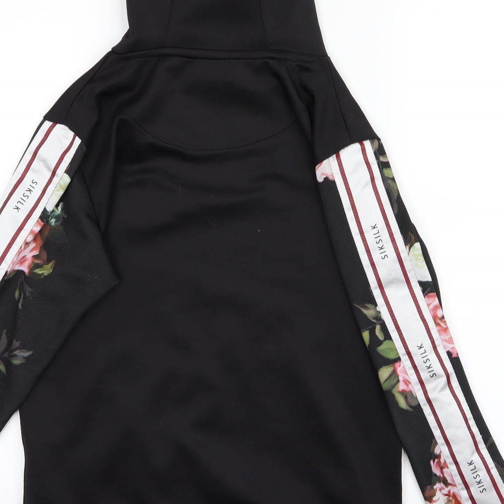 SilkSilk Womens Black   Pullover Hoodie Size 8  - Flowers on arms