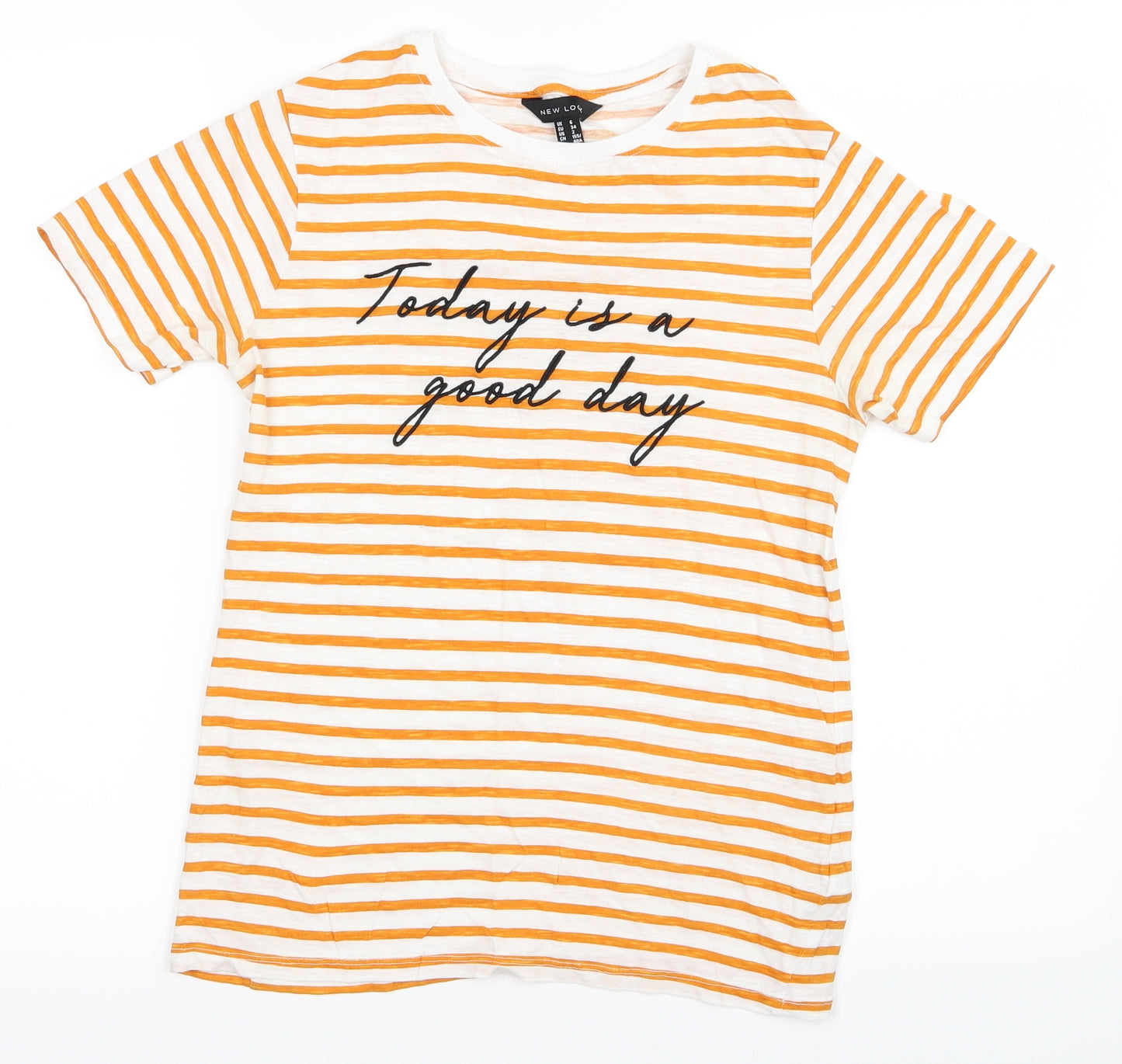 New Look Womens Orange Striped  Basic T-Shirt Size 6  - Today is a good day.