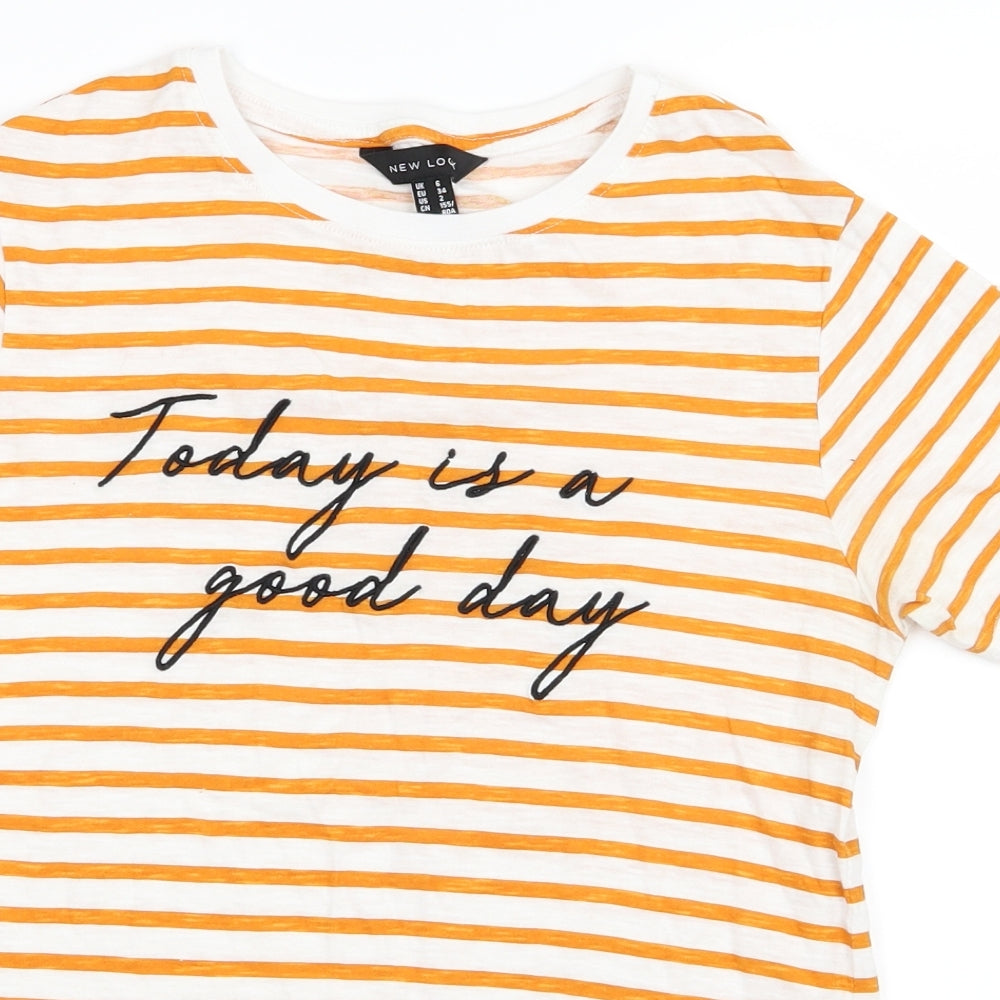 New Look Womens Orange Striped  Basic T-Shirt Size 6  - Today is a good day.
