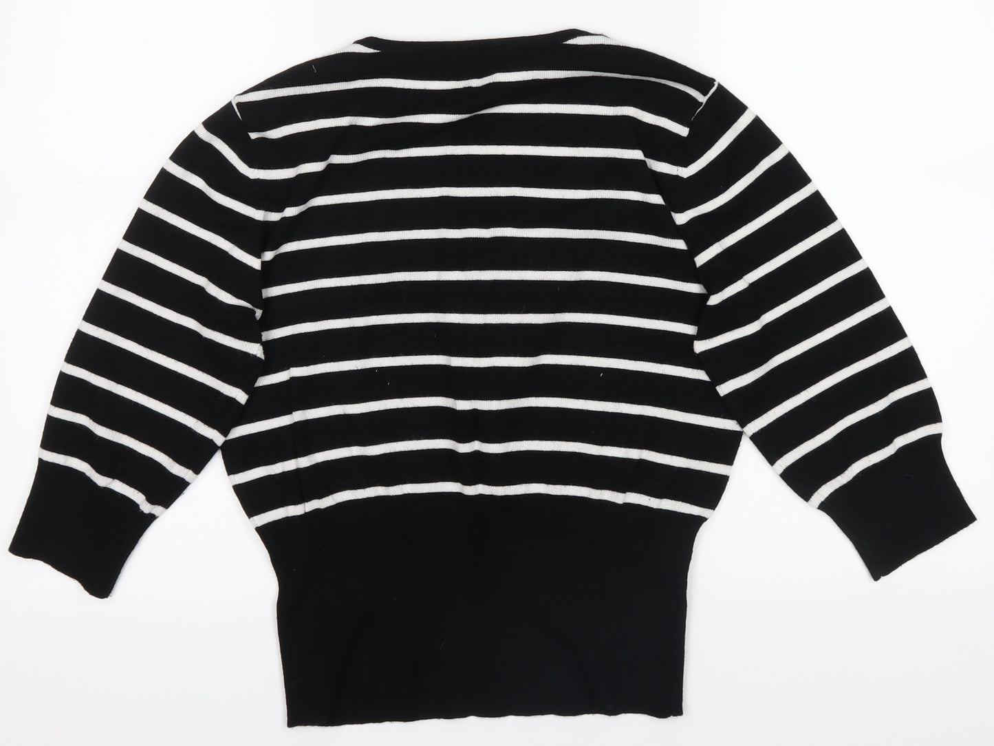 Petite Womens Black Striped  Basic T-Shirt Size 14